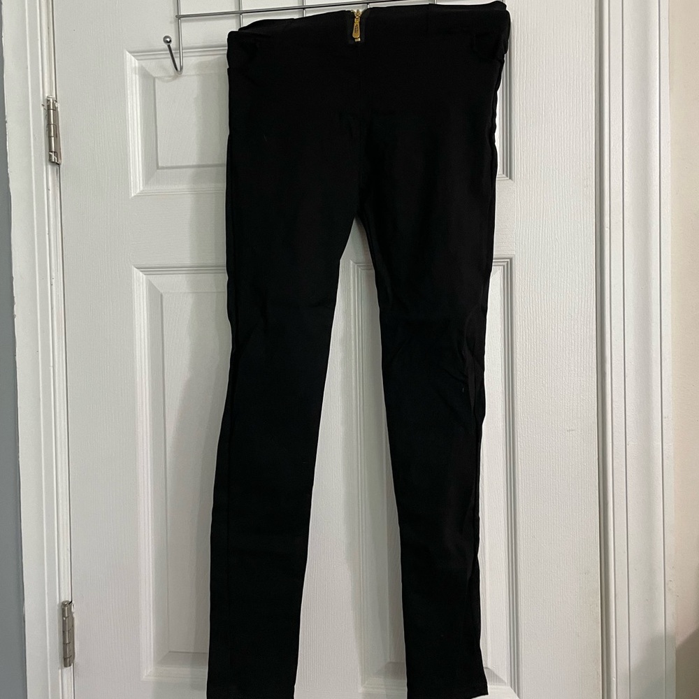 Women’s Gold Zipper Detail Black Stretch Skinny Trouser